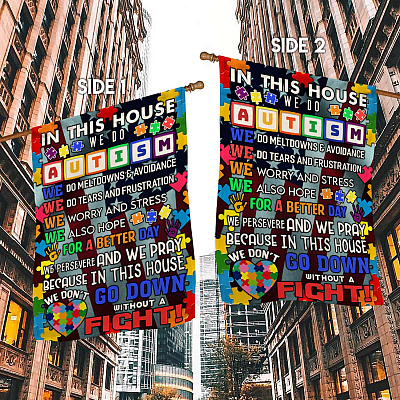 Alternative view of In This House We Do Autism Garden Flag - Puzzle Autism Awareness House Flag - Wall Flag