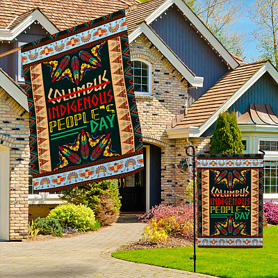 Alternative view of National Indigenous People's Day Not Columbus Day Flag - Native American Indian Garden Flag - House Flag