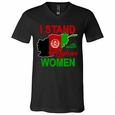 I Stand with Afghanistan T-Shirt, Black, V-Neck T-Shirt