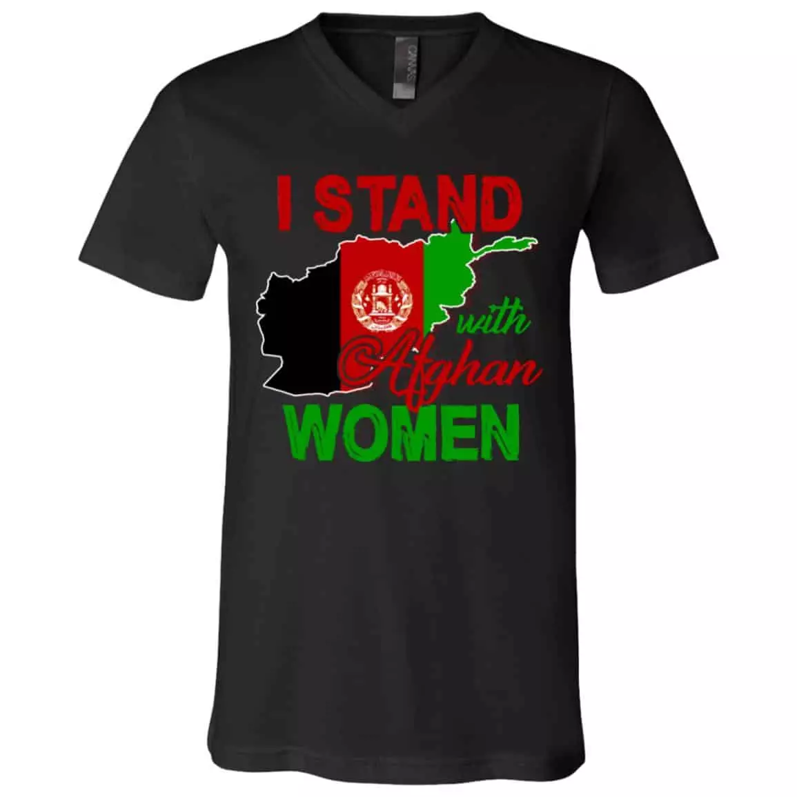 I Stand with Afghanistan T-Shirt, Black, V-Neck T-Shirt