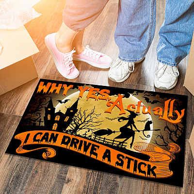 Alternative view of Why Yes Actually I Can Drive a Stick Funny Halloween Decoration Entrance Indoor Outdoor Decorative Doormat