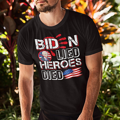 Alternative view of Biden Lied Heroes Died Anti Biden - Biden Blood on His Hands T-Shirt