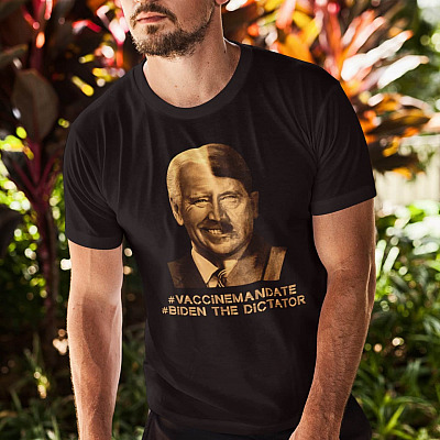 Alternative view of Biden The Dictator Vaccine Mandate T-Shirt - Stop The Mandates Medical Freedom Dark V-Neck Tee