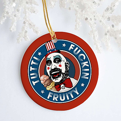 Alternative view of Captain Spaulding Tutti Fuckin Fruity House Of 1000 Scorpses The Devil Rejects Halloween Circle Ornament Keepsake