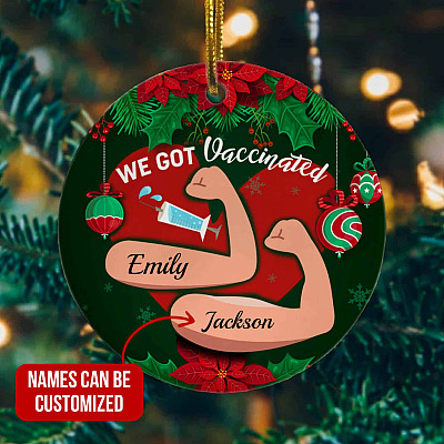 Alternative view of Personalized Couple Name We Got Vaccinated Decorative Christmas Ornament Keepsake - Holiday Flat Circle Ornament