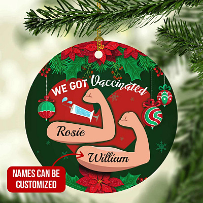 Personalized Couple Name We Got Vaccinated Decorative Christmas Ornament Keepsake - Holiday Flat Circle Ornament