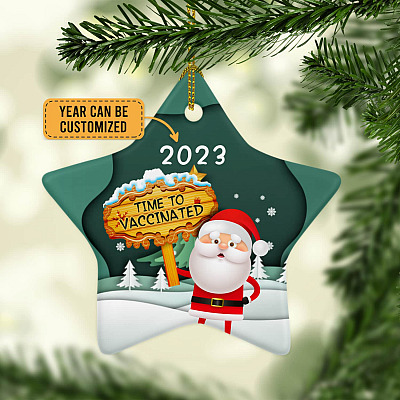 Alternative view of Personalized Vac-cinated Ornament Time to Vac-cinated Holiday Flat Star Ornament