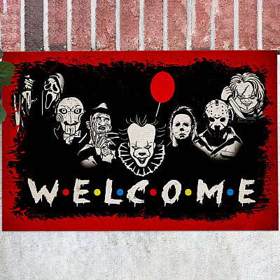 Welcome Horror Killer Movie Characters Outdoor Indoor Doormat - Halloween Doormat Decorative Entrance Rug