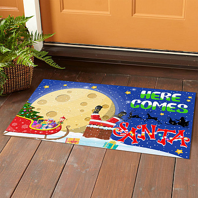 Alternative view of Here Comes Santa Christmas Outdoor Indoor Doormat - Funny Holiday Chimney Door Mat Welcome Rug