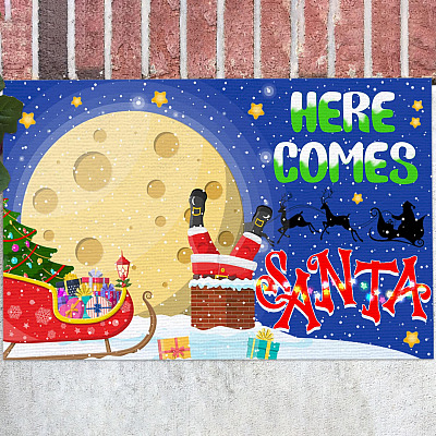 Here Comes Santa Christmas Outdoor Indoor Doormat - Funny Holiday Chimney Door Mat Welcome Rug