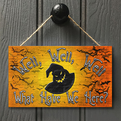 Oogie Boogie What Have We Here Halloween Nightmare Before Christmas Wooden Door Sign - Front Porch Sign