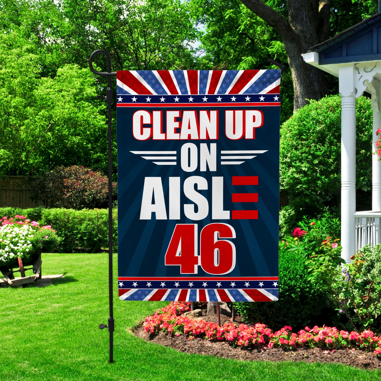 3KT. Clean Up On Aisle 46-30x40 Garden Flag Mockup 2
