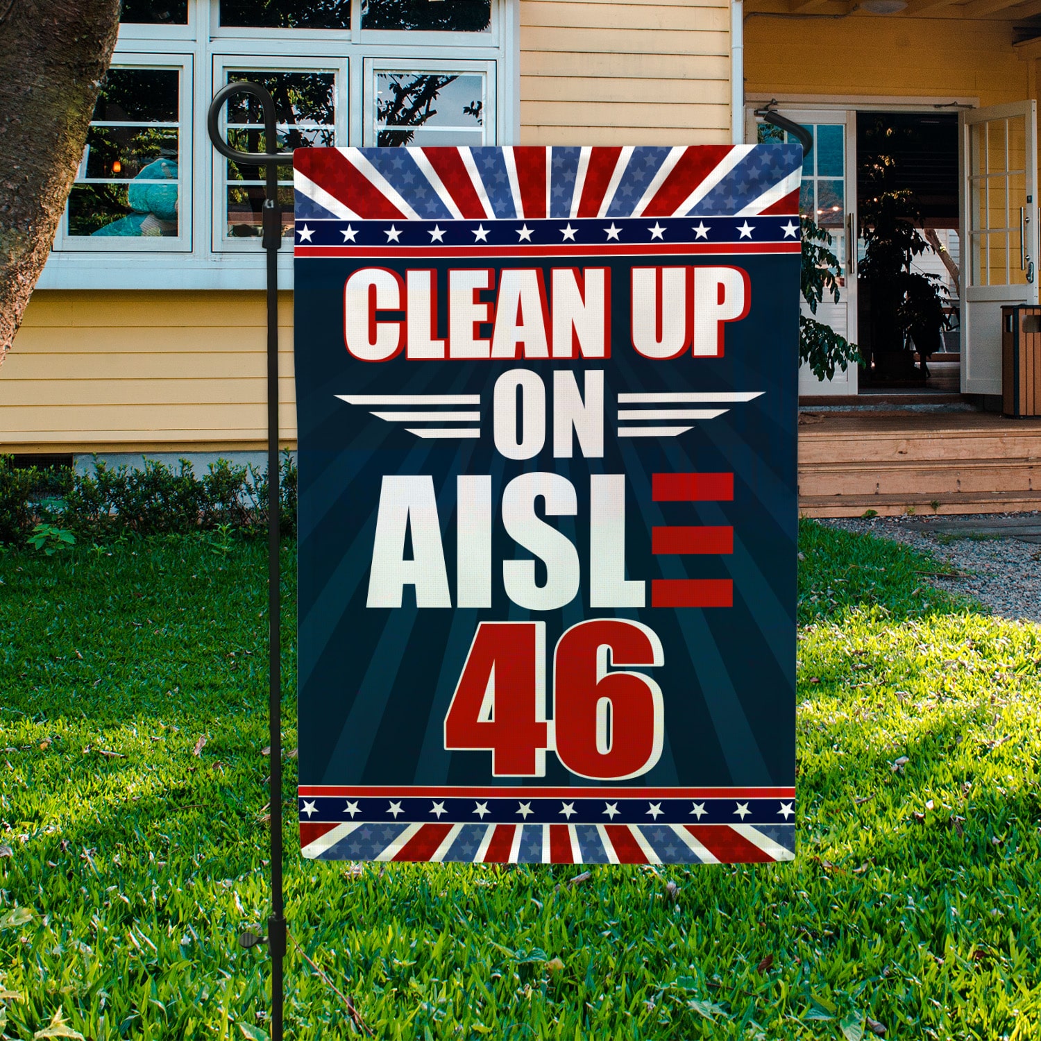 3KT. Clean Up On Aisle 46-30x40 Garden Flag Mockup 3