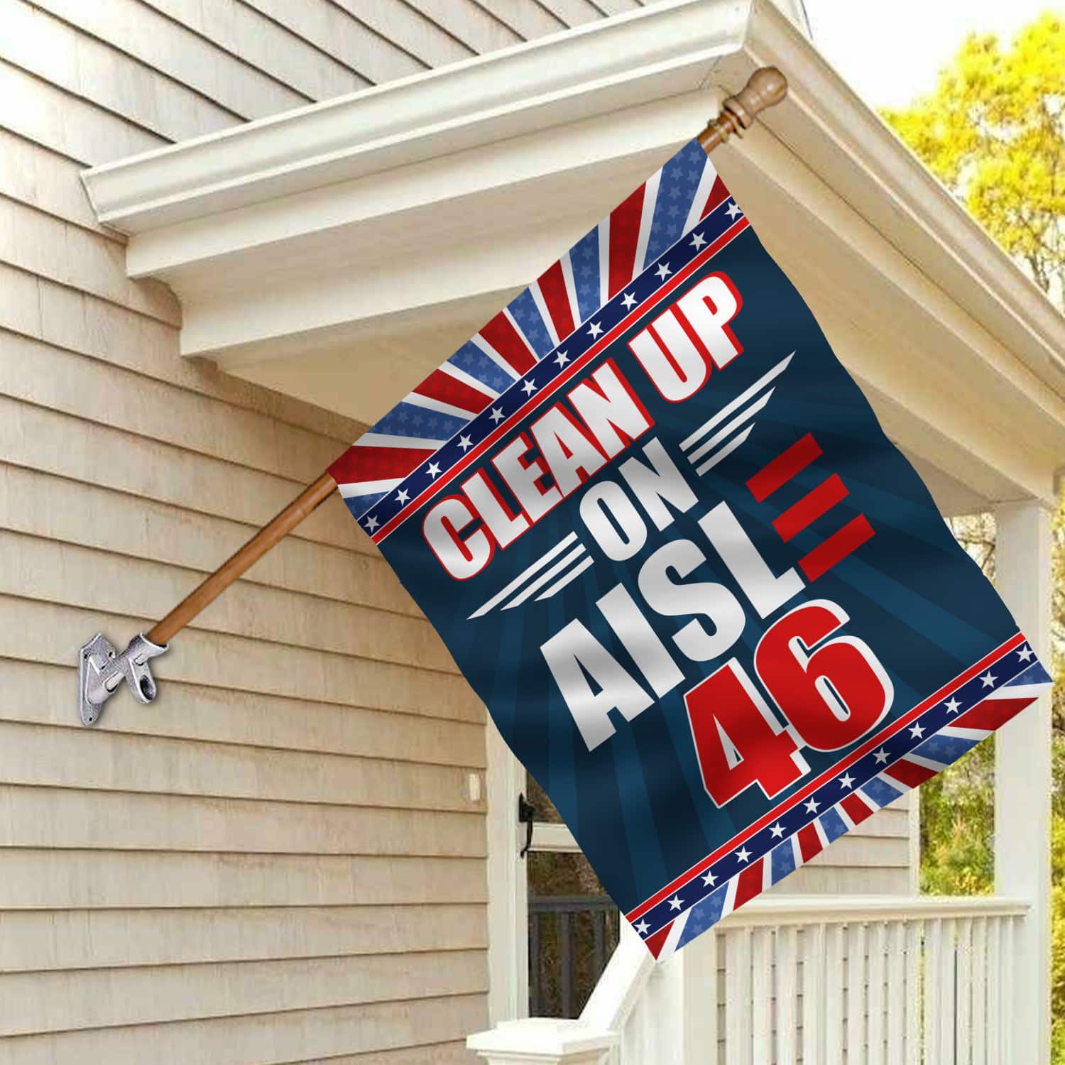 3KT. Clean Up On Aisle 46-30x40 House Flag Mockup 2