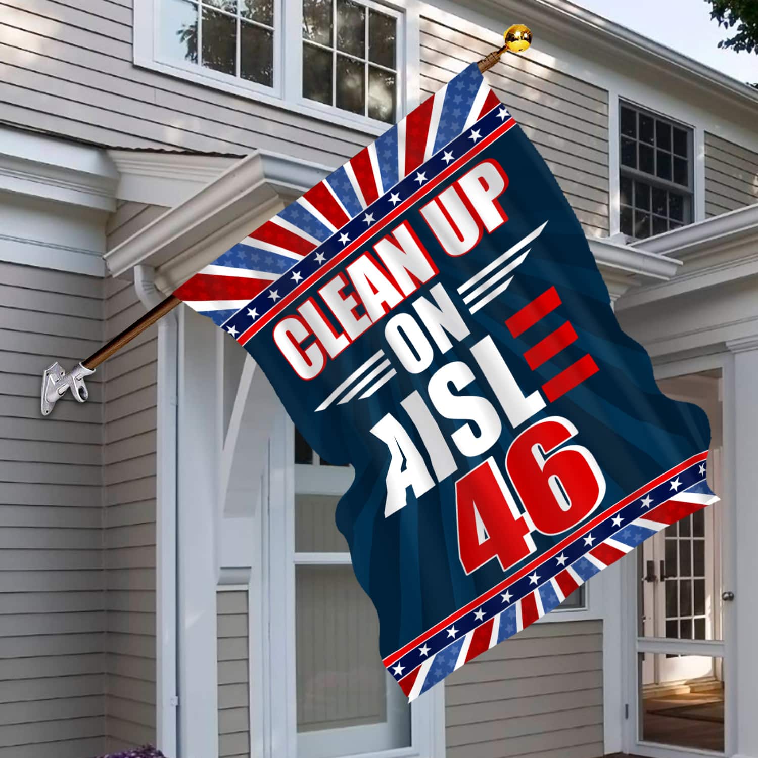 3KT. Clean Up On Aisle 46-30x40 House Flag Mockup 6