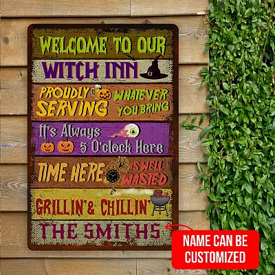 Personalized Family's Name Welcome To Our Witch Inn Vintage Decorative Metal Sign - Indoor Outdoor Decor Farmhouse