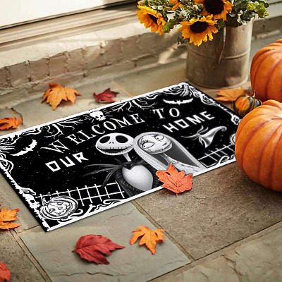 Alternative view of Welcome To Our Home Jack And Sally House Doormat - Funny Halloween Outdoor Indoor Doormat