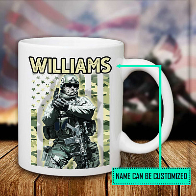 Alternative view of Personalized Name US Army Soldier Military Veteran Ceramic Coffee Mug - Beer Stein - Water Bottle