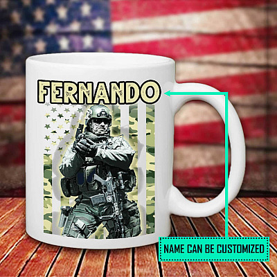 Personalized Name US Army Soldier Military Veteran Ceramic Coffee Mug - Beer Stein - Water Bottle