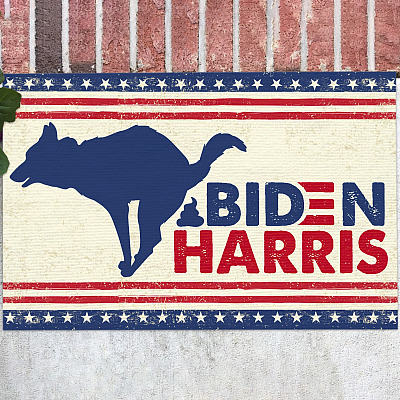 Dog Pooping on Biden Harris Indoor Outdoor Doormat - Biden Wipe Feet Here Doormat