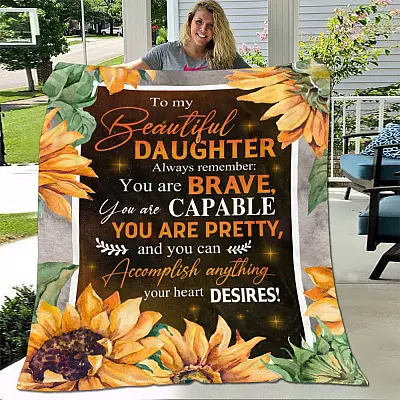Alternative view of To My Beautiful Daughter Always Remember that You Are Brave Sunflower Fleece Blanket - Mink Sherpa Blanket - Woven Blanket