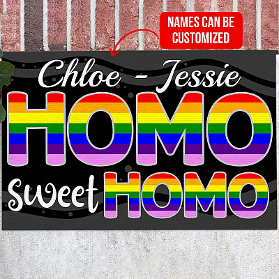 Personalized LGBT Gifts Homo Sweet Homo Rainbow Indoor Doormat - LGBTQ Gay Pride Welcome Outdoor Door Mat