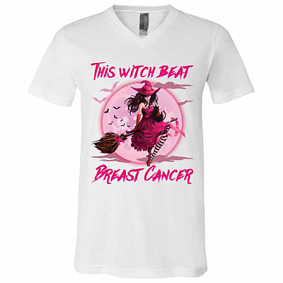 48 HG. This Witch Beat Cancer, White, V-Neck T-Shirt