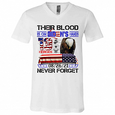 2TM. Their Blood Biden 2, White, V-Neck T-Shirt