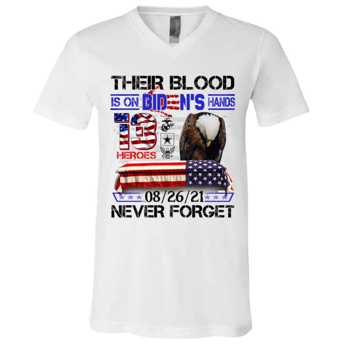 2TM. Their Blood Biden 2, White, V-Neck T-Shirt