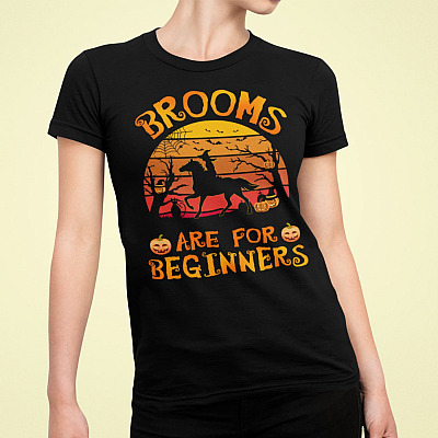 Alternative view of Horse Witch Brooms Are For Beginners T-Shirt - V-neck - Funny Halloween Witch Broom Shirt