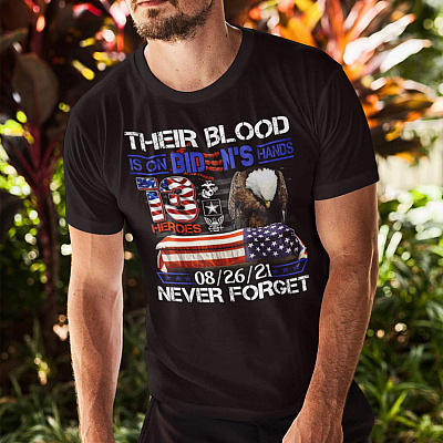 Alternative view of Their Blood Is On Biden's Hands Never Forget 08/26/21 Dark T-Shirt - Fallen Soldiers Afghanistan V-Neck Tee