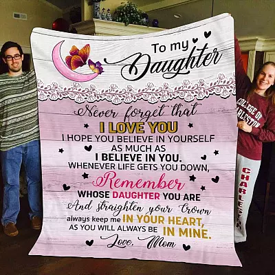Mom to My Daughter Never Forget that I Love You Vintage Butterfly Fleece Blanket - Mink Blanket - Woven Blanket