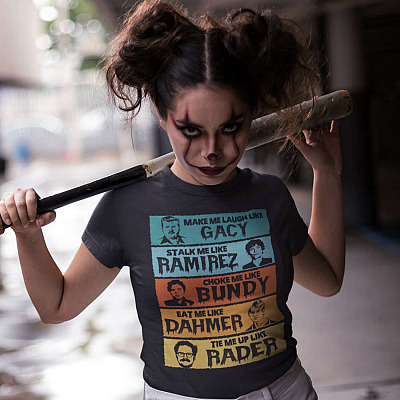 Alternative view of Halloween Serial Killers Gacy Ramirez Bundy Dahmer Rader Dark T-Shirt - Scary Horror True Crime V-Neck Tee