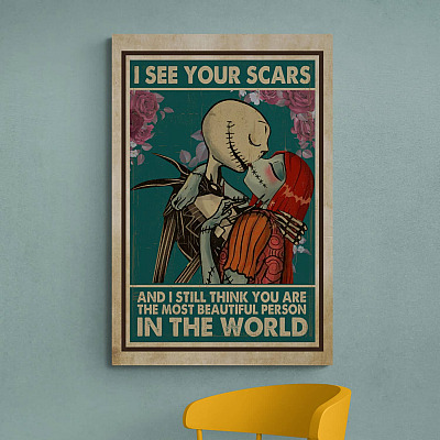 Alternative view of I See Your Scar and I Still Think You Are The Most Beautiful Jack Sally Nightmare Christmas  Canvas Print - Halloween Poster for Couples