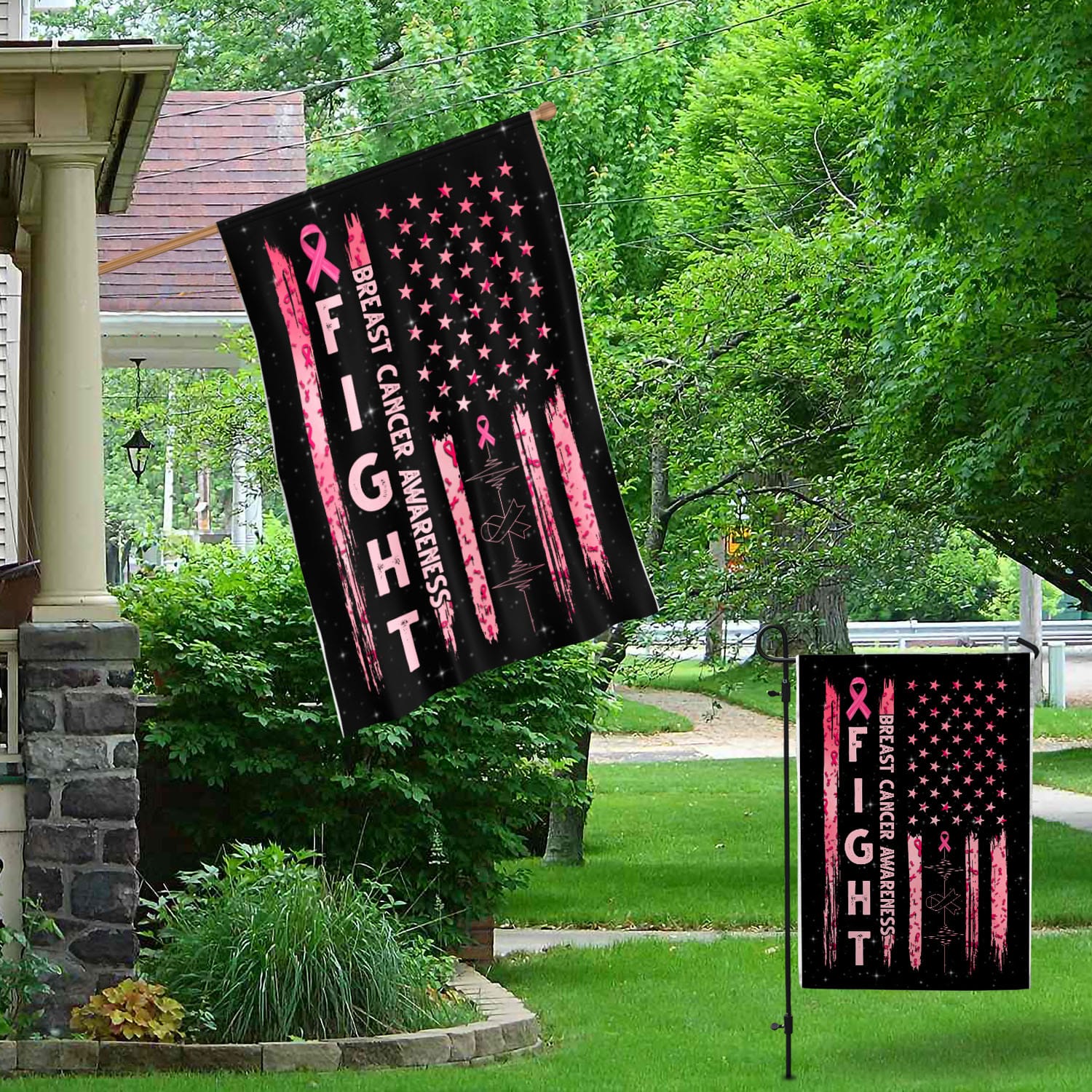 2UT. Fight Breast Cancer Side 1 Garden & House Mockup 1