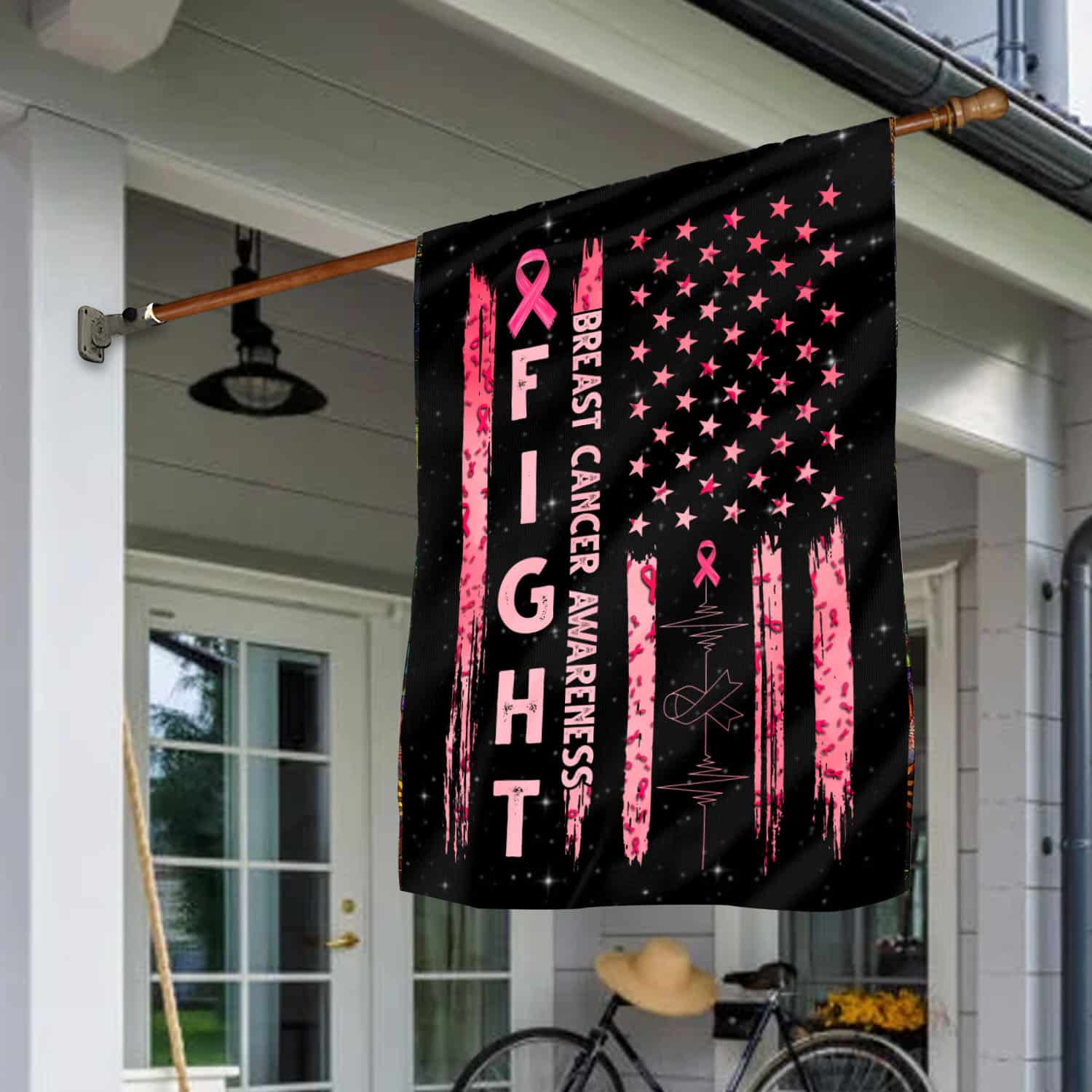 2UT. Fight Breast Cancer Side 1 House Flag Mockup 1