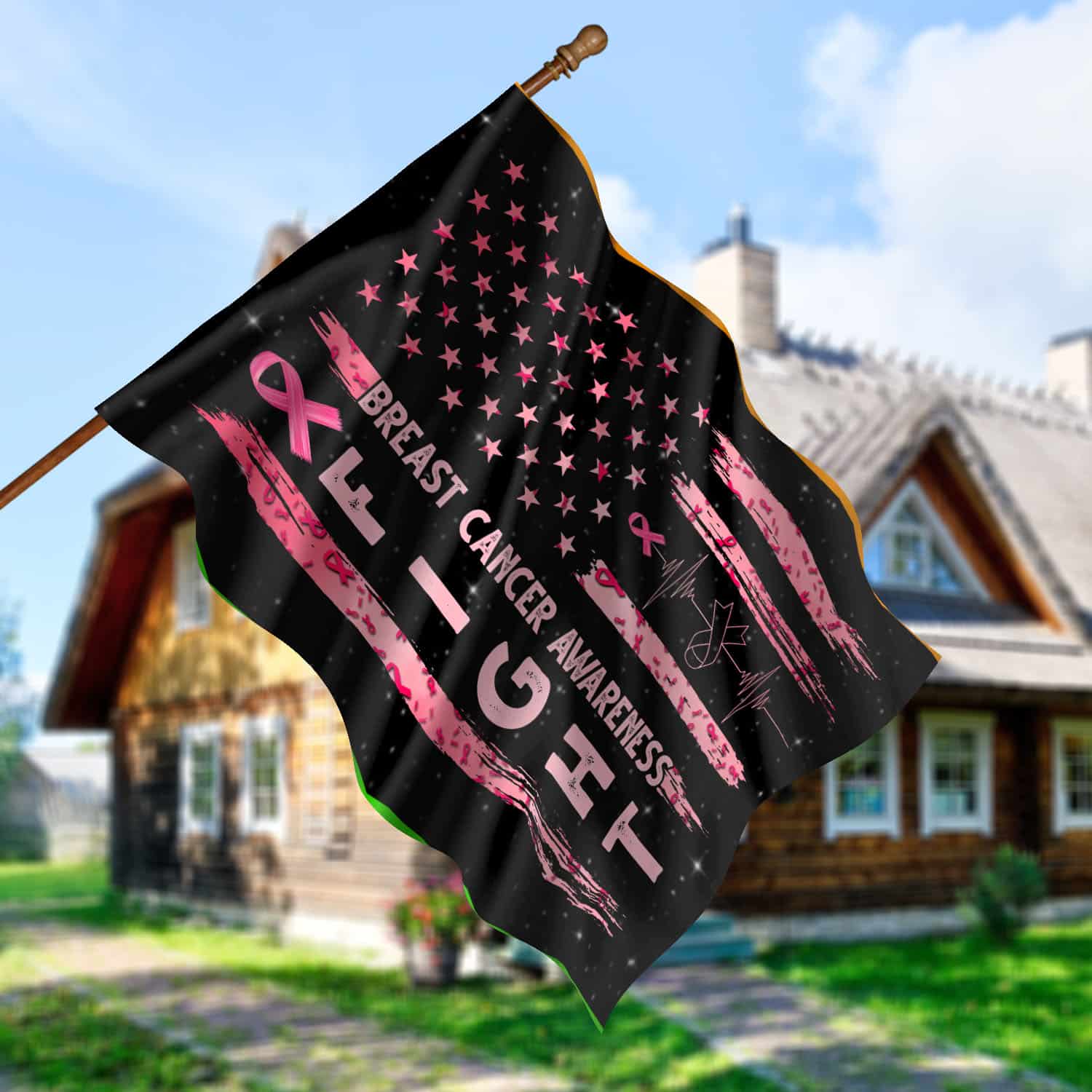 2UT. Fight Breast Cancer Side 1 House Flag Mockup 5