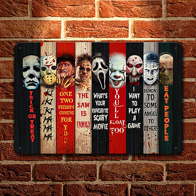 Classic Horror Movie Characters Decorative Metal Sign - Old Scary Movies Halloween Indoor Outdoor Decor Sign
