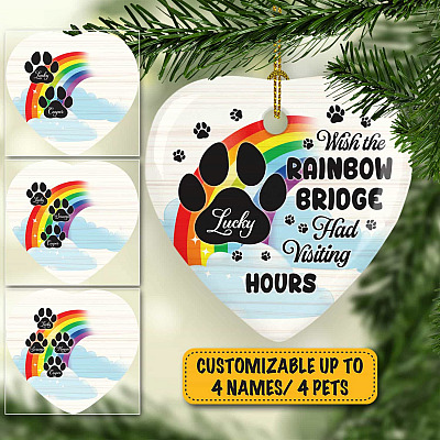 Alternative view of Custom Pet Name Ornament Wish the Rainbow Bridge Had Visiting Hours Decorative Christmas Heart Ornament Keepsake