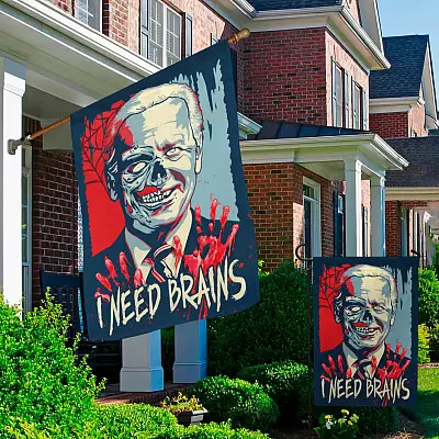 Alternative view of Joe Biden I Need Brains Decorative Garden Flag - Indoor Outdoor Flag - House Flag