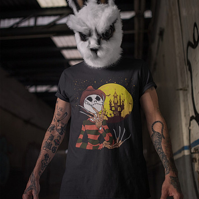 Alternative view of Freddy Skellington Funny Halloween T-Shirt - Horror Movie Hoodie - Sweatshirt - Long Sleeve Shirt