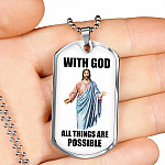 With God All Things Are Possible Jesus Dog Tag Pendant Necklace