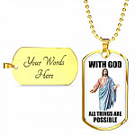 With God All Things Are Possible Jesus Dog Tag Pendant Necklace