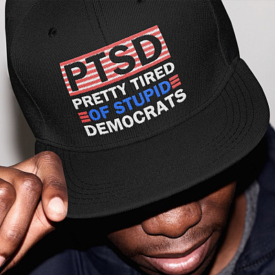 Alternative view of Ptsd Pretty Tired of Stupid Democrats Anti Biden Twill Cap - High-Profile Snapback Hat - Trucker Hat