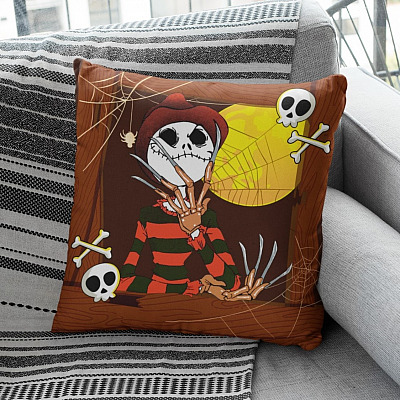 Freddy Skellington Funny Halloween Decorative Throw Pillow with Insert - Horror Movie Sofa Decor Cushion – Indoor Outdoor Sofa Decor