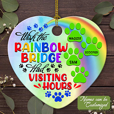 Alternative view of Personalized Memorial Dog's Name Heart Ornament - Remembrance Dog Wish The Rainbow Bridge Had Visiting Hours Heart Ornament