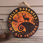 4KT. Deer Halloween Hello Darkness Circle Doorsign Door Sign Mockup 4