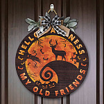 4KT. Deer Halloween Hello Darkness Circle Doorsign Door Sign Mockup 7