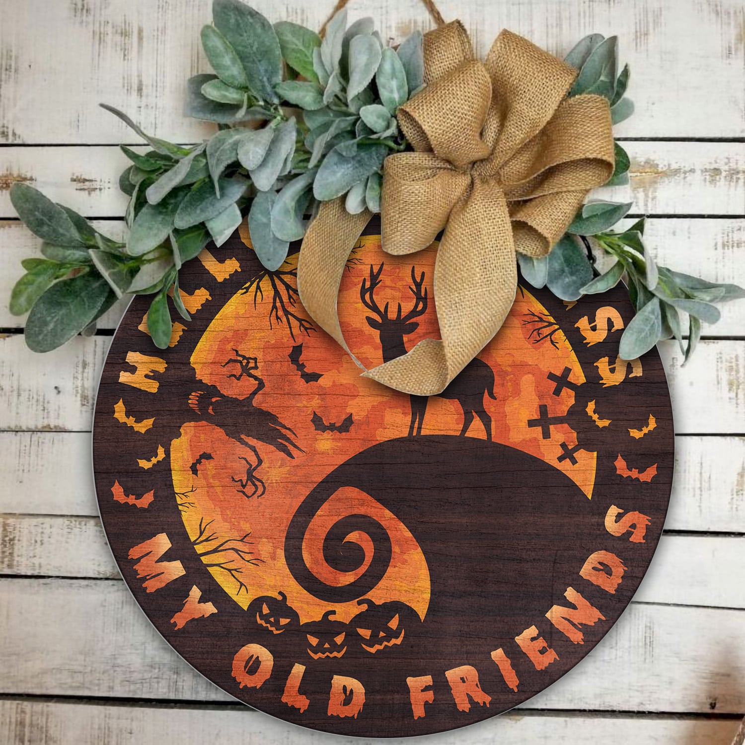 4KT. Deer Halloween Hello Darkness Circle Doorsign Door Sign Mockup 11