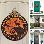 4KT. Deer Halloween Hello Darkness Circle Doorsign Door Sign Mockup 12